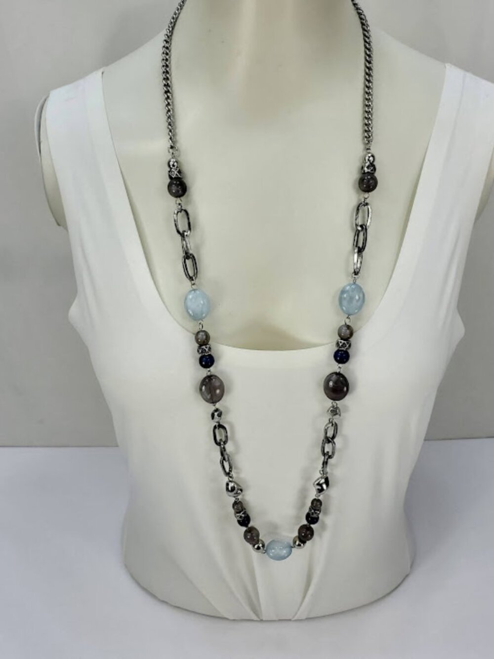 Ruby Rd Smooth Blues Long Statement Necklace NWT